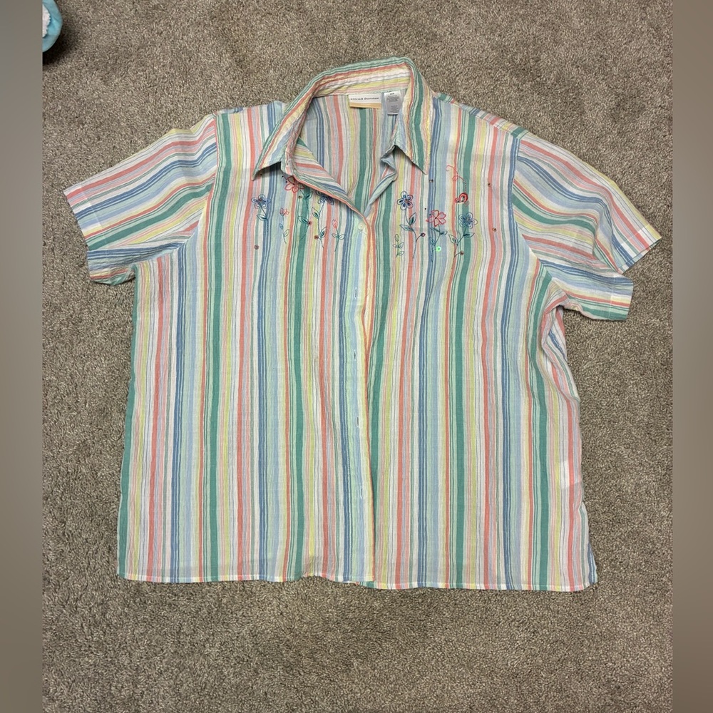 Alfred Dunner Pastel Multicolor Striped Short-Sleeve Button-Down Shirt